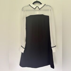 Tommy Hilfiger | Black and White Point Collar Long Sleeve Mini Dress